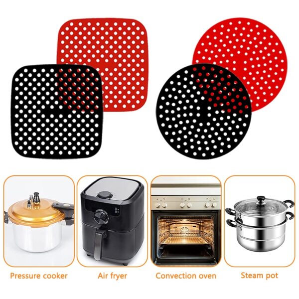 Reusable Silicone Air Fryer Mat Liner Non-Stick Steamer Pad Baking Inner Liner Cooking Mat for Kitchen Accessories Round Square 2