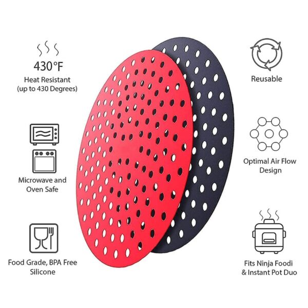 Reusable Silicone Air Fryer Mat Liner Non-Stick Steamer Pad Baking Inner Liner Cooking Mat for Kitchen Accessories Round Square 5