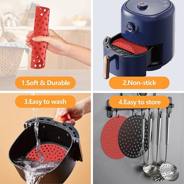 Reusable Silicone Air Fryer Mat Liner Non-Stick Steamer Pad Baking Inner Liner Cooking Mat for Kitchen Accessories Round Square 3